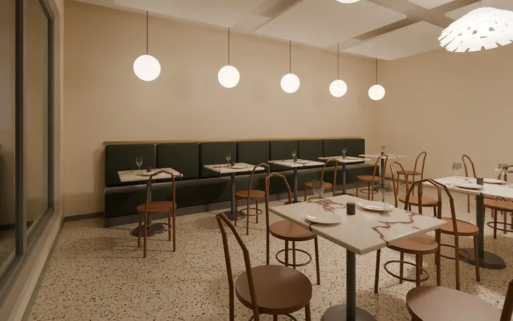 Bistrot Lume: dining room at dinner time, render