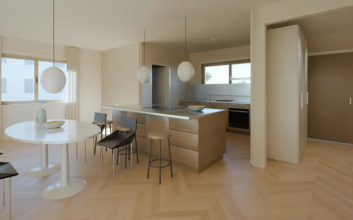 Casa Settanta: kitchen and dining, render