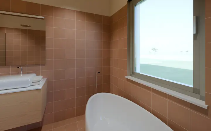 House among the Olive Trees: master bathroom, render