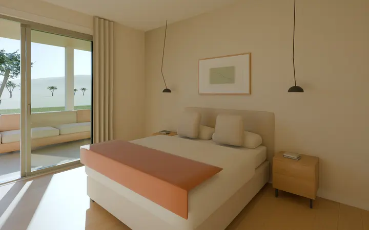 House among the Olive Trees: bedroom, render