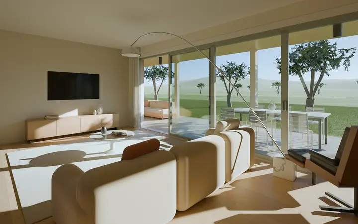 House among the Olive Trees: living, render