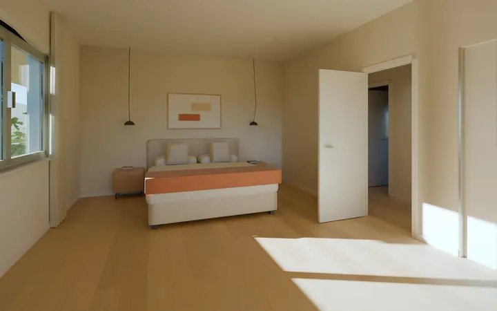 House among the Olive Trees: master bedroom, render